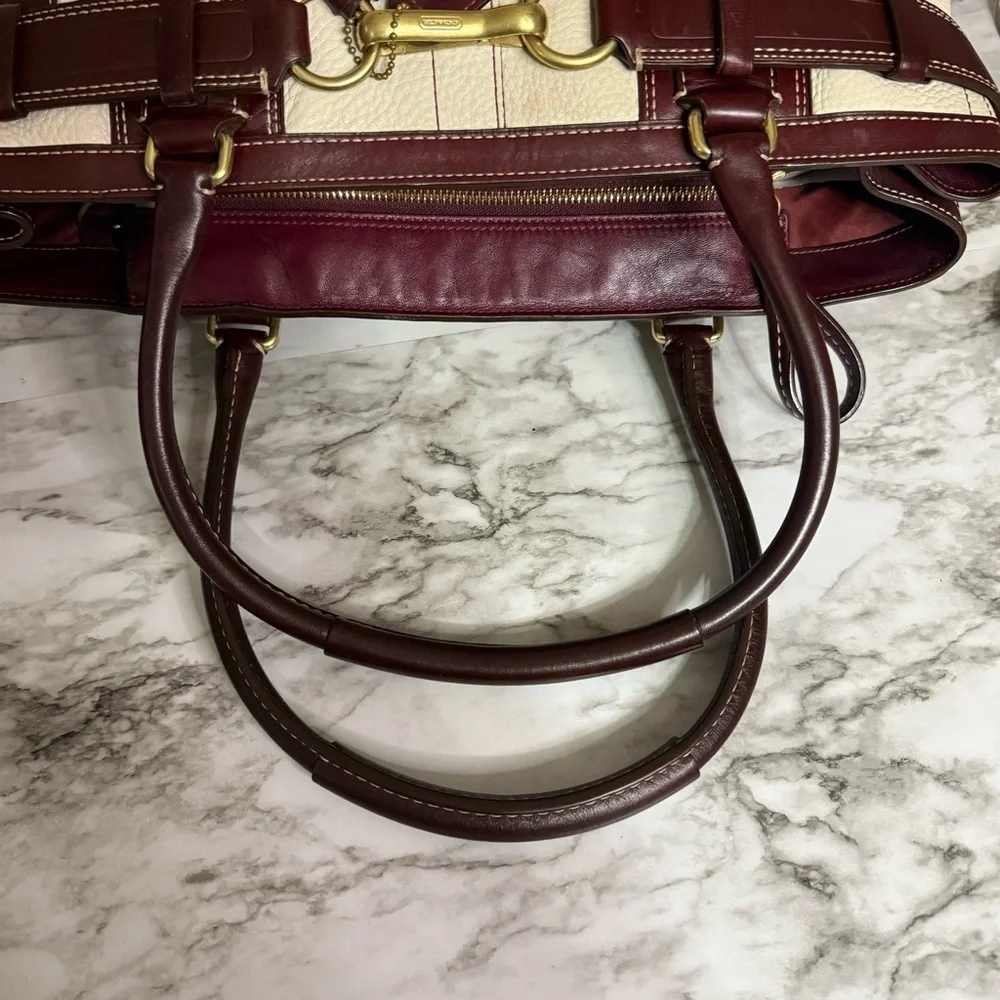 Y2K Coach Hamptons Carryall Shoulder Bag Ivory & Brown Pebble Leather Purse